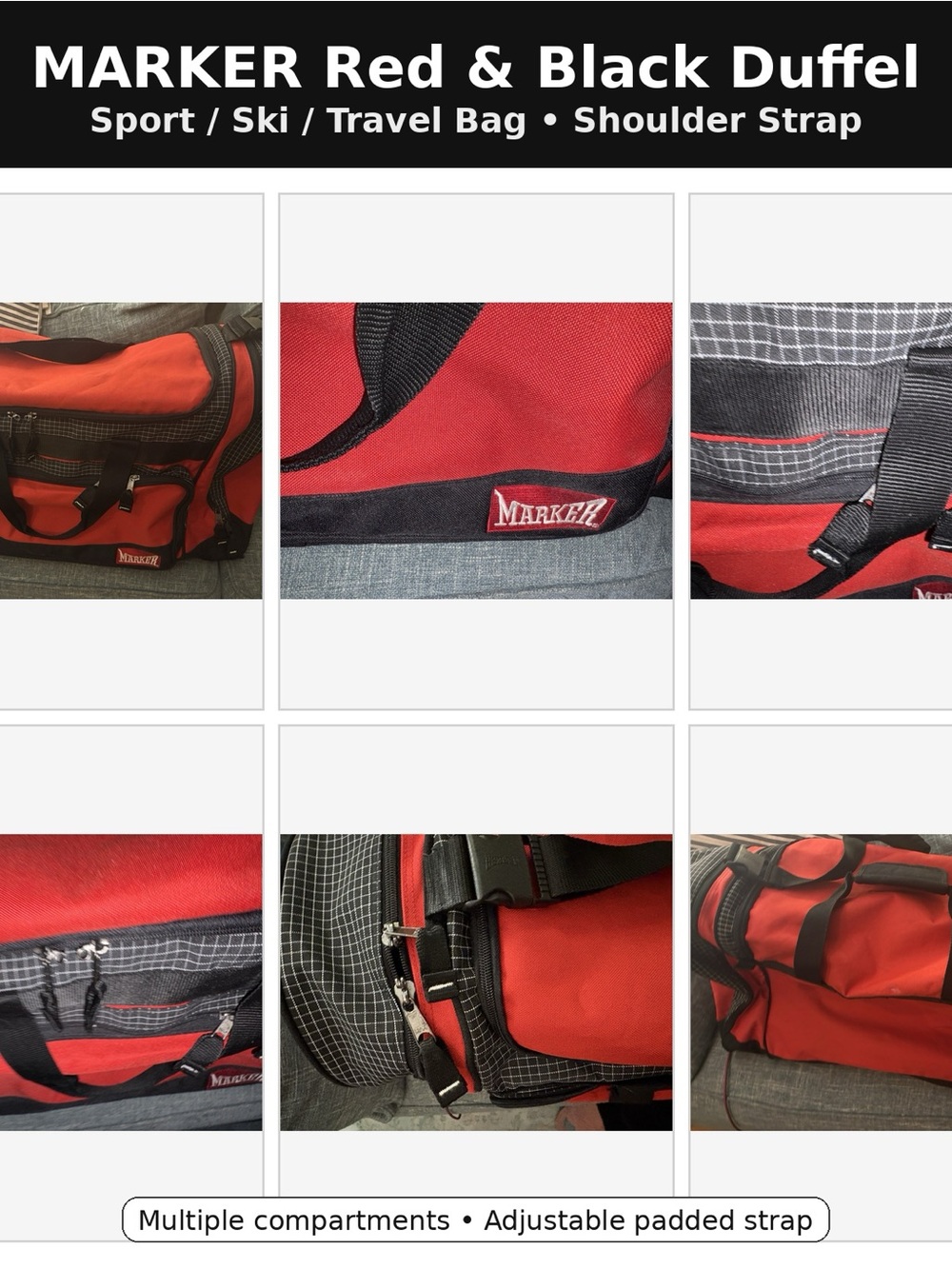 Marker Red and Black Men's Duffel Bag with Shoulder Strap